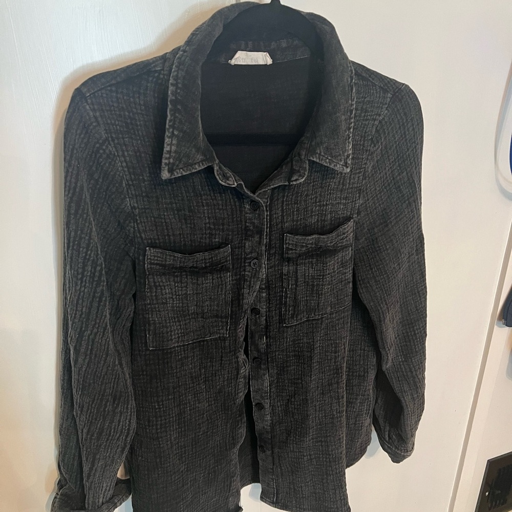 Charcoal Washed Button-Up Shirt